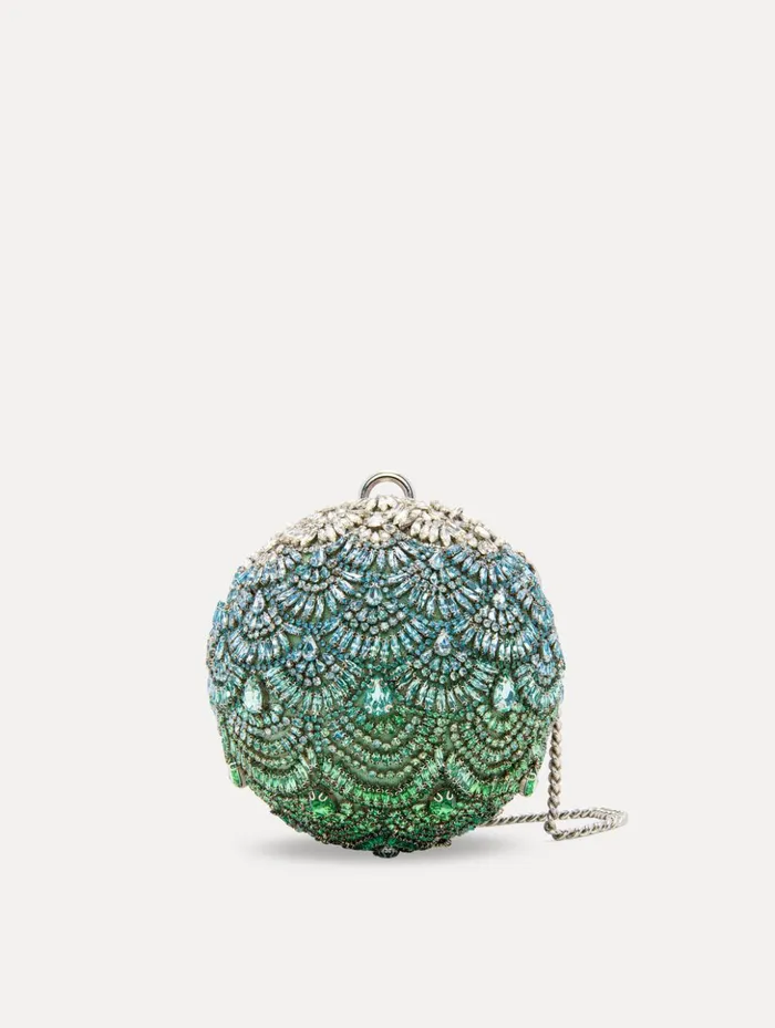 Women Handbags Oscar De La Renta Crystal Embroidered Billiard Bag Green Multi