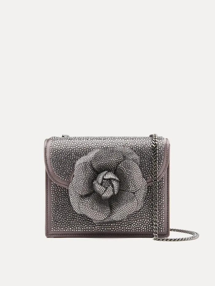 Women Handbags Oscar De La Renta Crystal Pav Mini TRO Bag Smoke Gunmetal