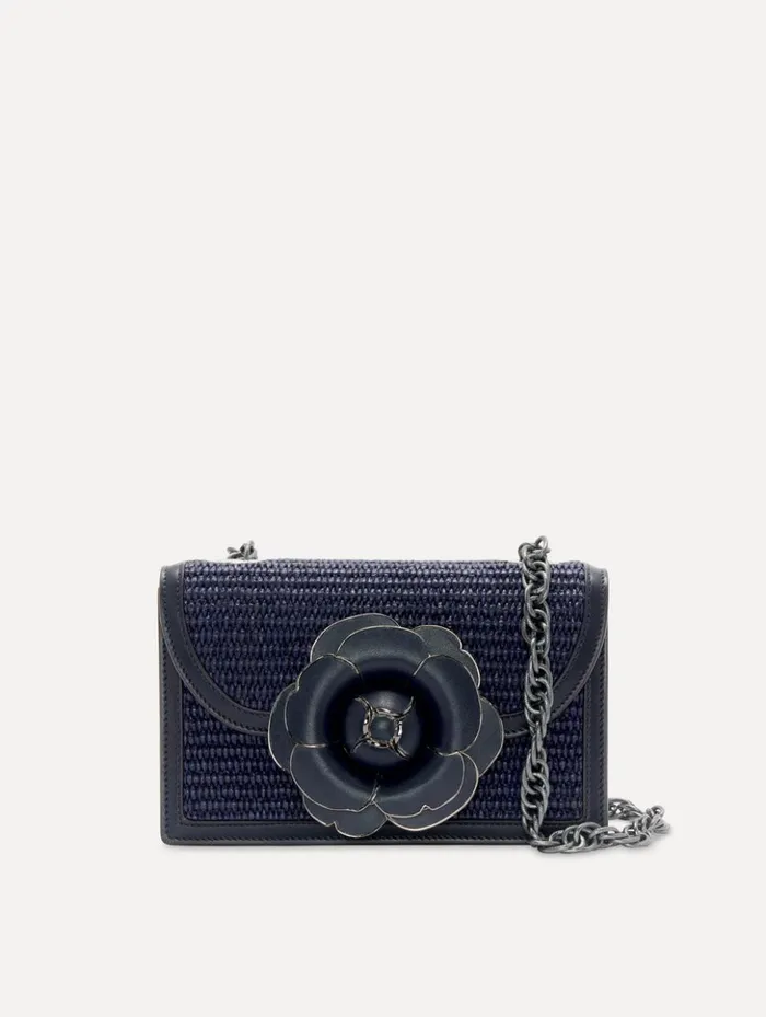 Women Handbags Oscar De La Renta Raffia Woven TRO Bag Navy