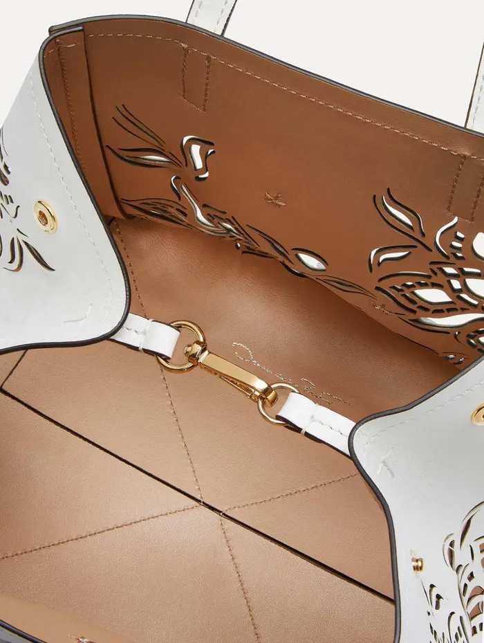 Women Handbags Oscar De La Renta Small Laser Cut Floral Square Tote Ivory Women Handbags Oscar De La Renta Small Laser Cut Floral Square Tote Ivory