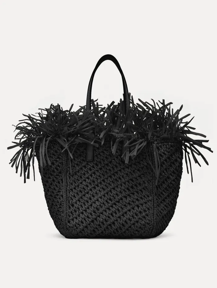 Women Handbags Oscar De La Renta Small Raffia Crochet Square Tote Black