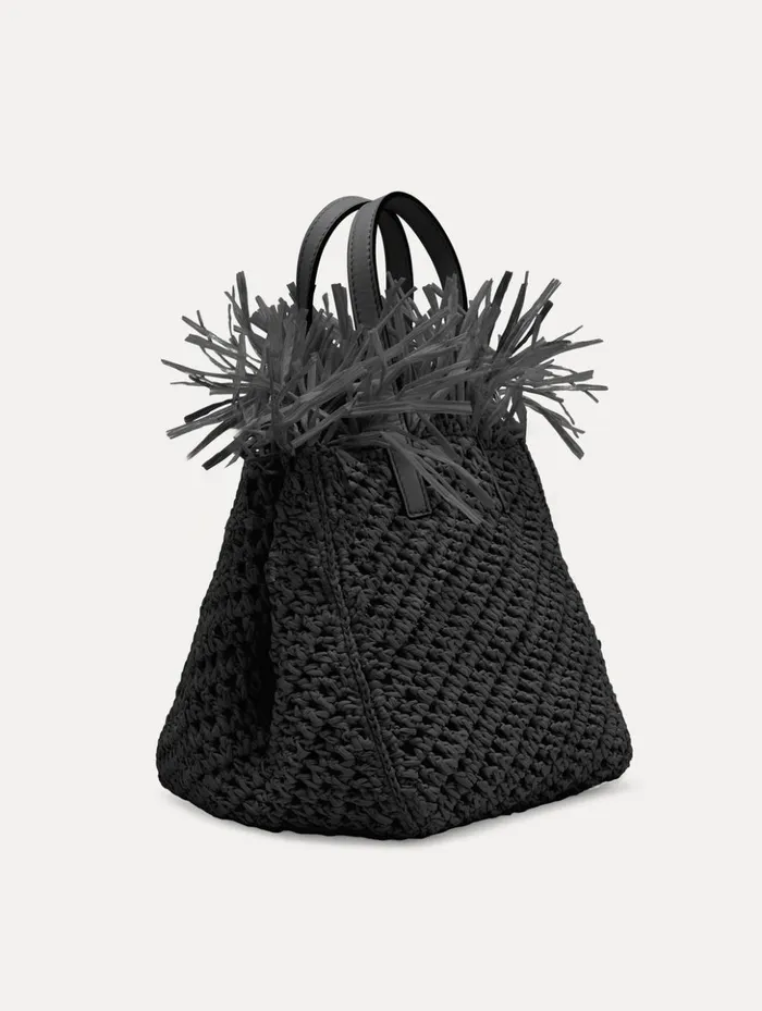 Women Handbags Oscar De La Renta Small Raffia Crochet Square Tote Black