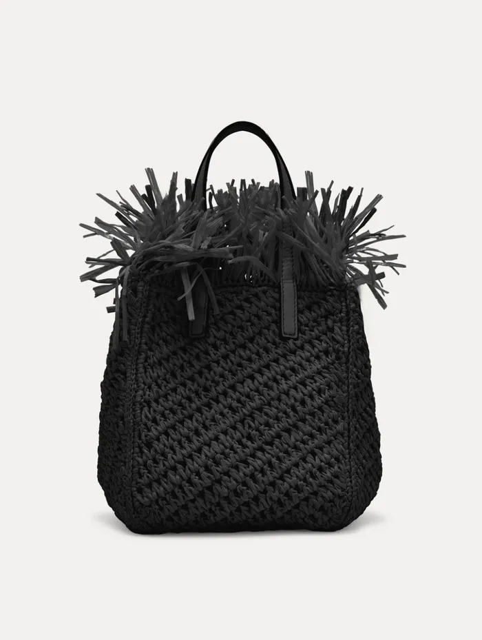 Women Handbags Oscar De La Renta Small Raffia Crochet Square Tote Black