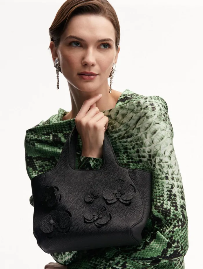 Women Handbags Oscar De La Renta The LaserCut Orchid Mini Topaz Black