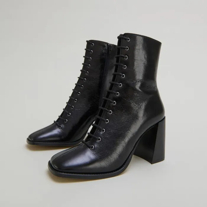 Women Heeled Ankle Boots With Laces Black JONAK Ankle Boots Lowboots