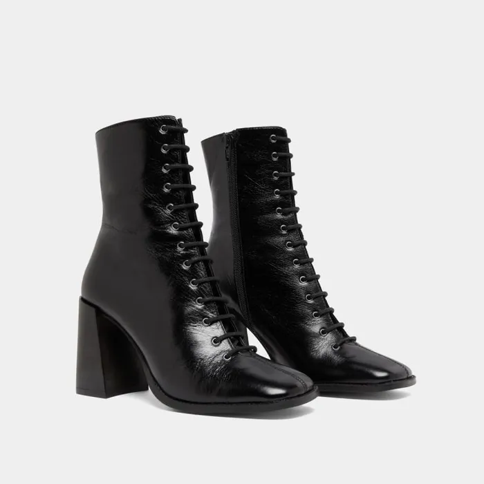 Women Heeled Ankle Boots With Laces Black JONAK Ankle Boots Lowboots