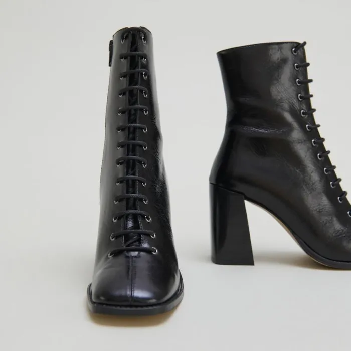Women Heeled Ankle Boots With Laces Black JONAK Ankle Boots Lowboots