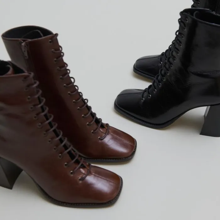 Women Heeled Ankle Boots With Laces Black JONAK Ankle Boots Lowboots