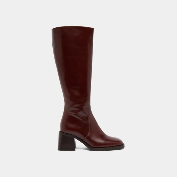 Women Heeled Boots With Squared Toes Brown JONAK Boots Thighhigh Boots