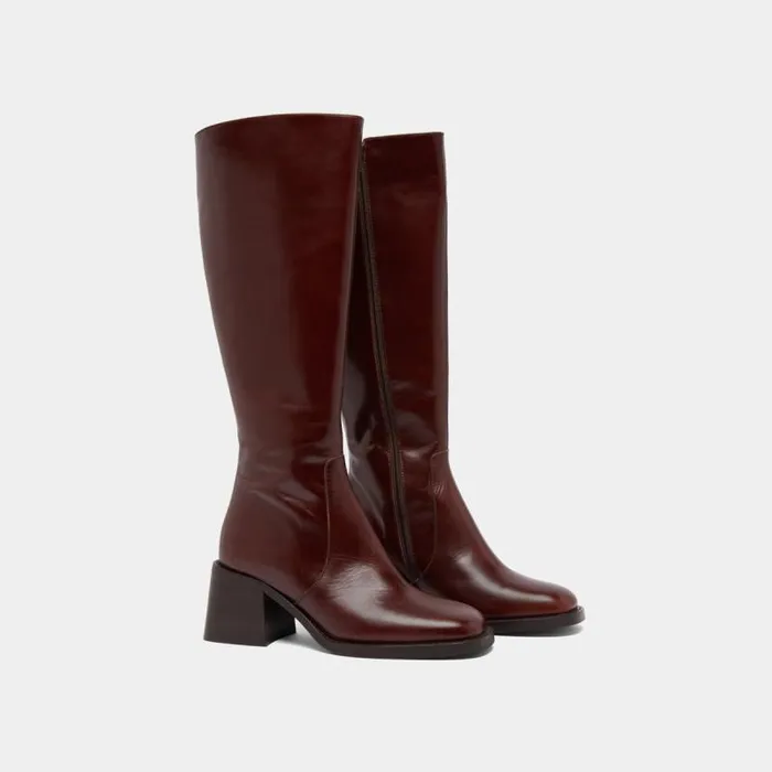 Women Heeled Boots With Squared Toes Brown JONAK Boots Thighhigh Boots