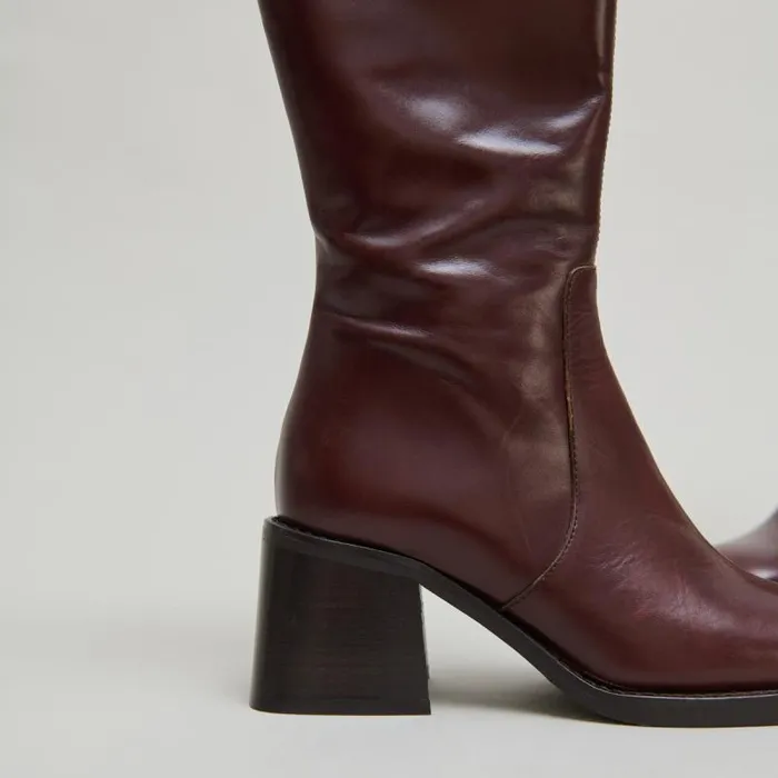 Women Heeled Boots With Squared Toes Brown JONAK Boots Thighhigh Boots