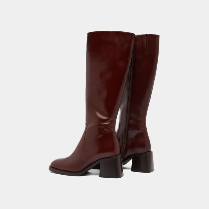Women Heeled Boots With Squared Toes Brown JONAK Boots Thighhigh Boots