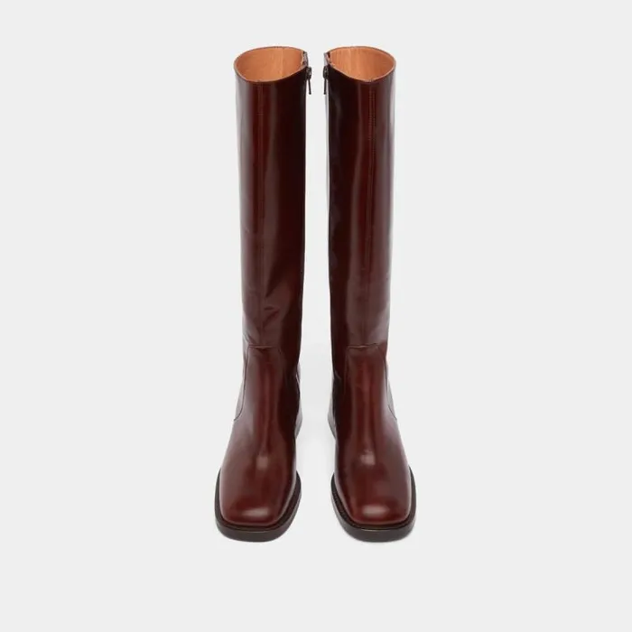 Women Heeled Boots With Squared Toes Brown JONAK Boots Thighhigh Boots