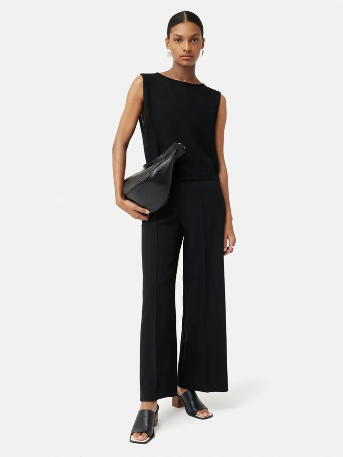 Women Italian Modern Crepe Sailor Trouser Black Jigsaw Trousers