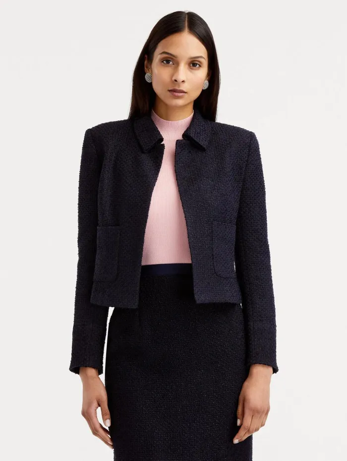 Women Jackets and Coats Oscar De La Renta Boucle Tweed Jacket Dark Navy