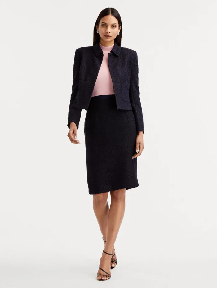 Women Jackets and Coats Oscar De La Renta Boucle Tweed Jacket Dark Navy