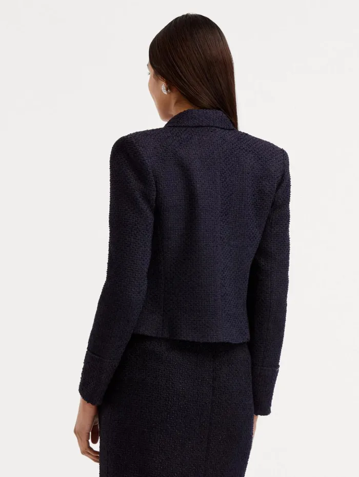 Women Jackets and Coats Oscar De La Renta Boucle Tweed Jacket Dark Navy