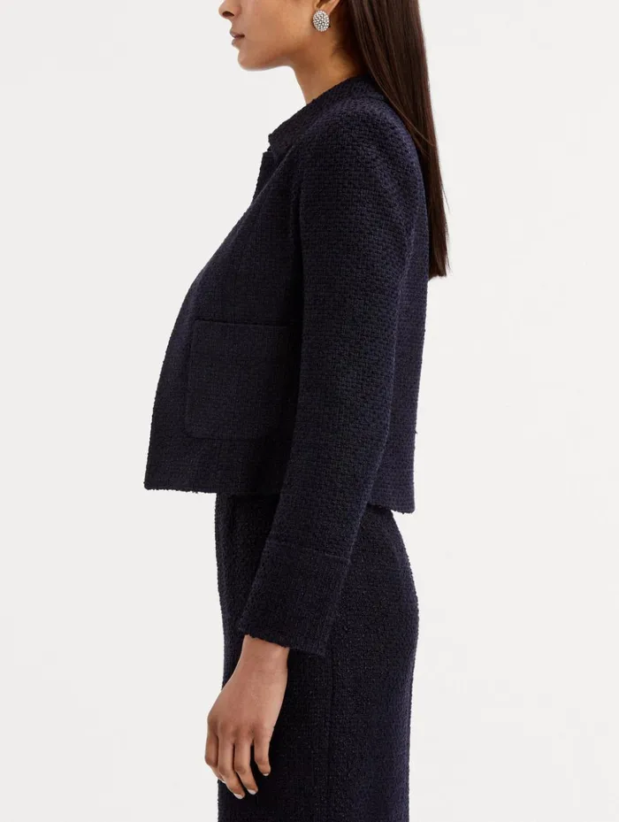 Women Jackets and Coats Oscar De La Renta Boucle Tweed Jacket Dark Navy