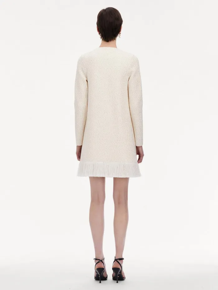 Women Jackets and Coats Oscar De La Renta Bow Button Sequin Tweed Coat Ivory Gold
