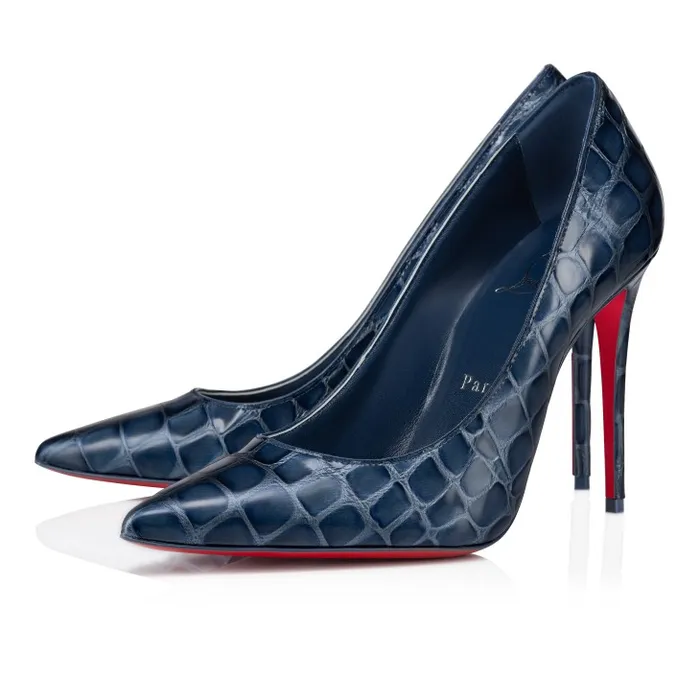 Women Kate 100 Mm Pumps 8211 Alligator Embossed Calf Leather 8211 Blue Christian Louboutin Pumps