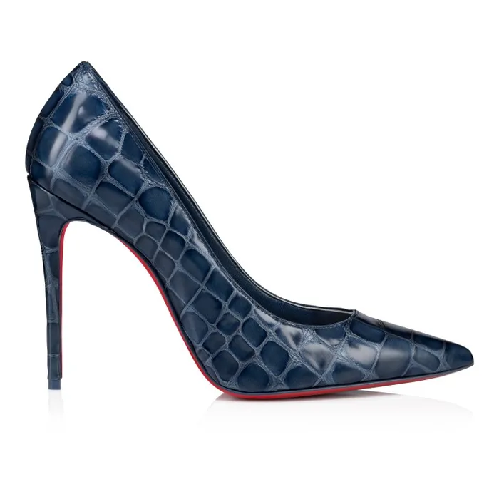 Women Kate 100 Mm Pumps 8211 Alligator Embossed Calf Leather 8211 Blue Christian Louboutin Pumps