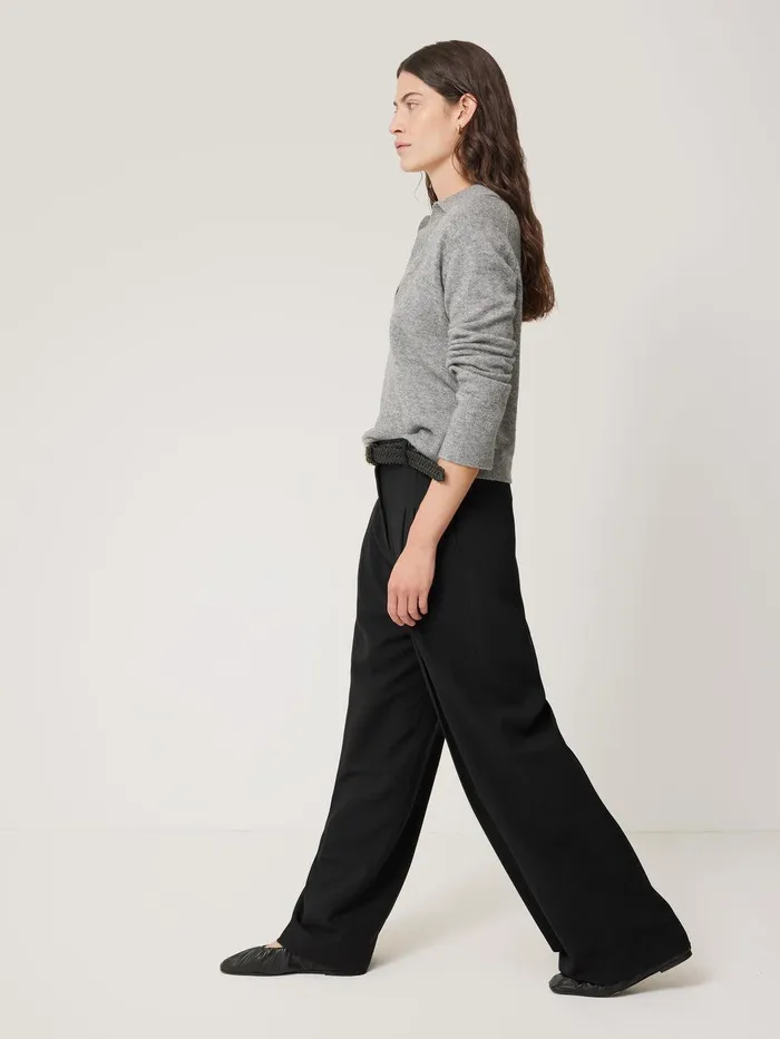 Women Kemp Wide Leg Japanese Wool Trouser Black Jigsaw Trousers