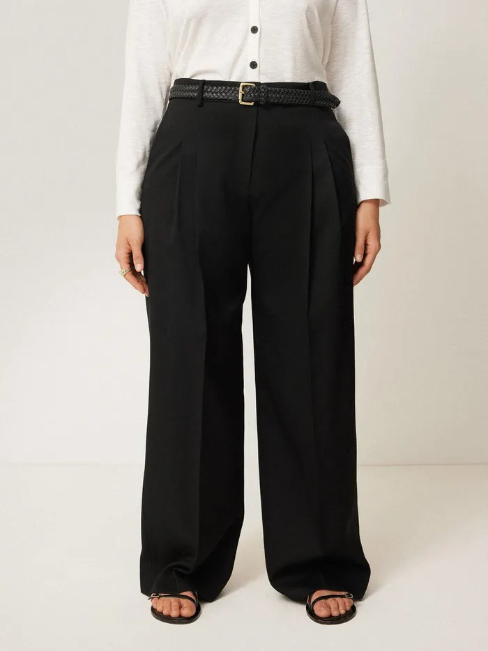Women Kemp Wide Leg Japanese Wool Trouser Black Jigsaw Trousers