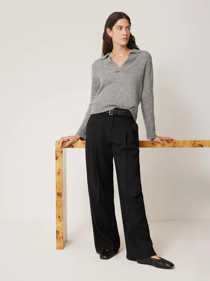 Women Kemp Wide Leg Japanese Wool Trouser Black Jigsaw Trousers