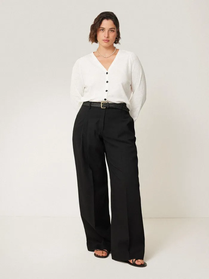 Women Kemp Wide Leg Japanese Wool Trouser Black Jigsaw Trousers
