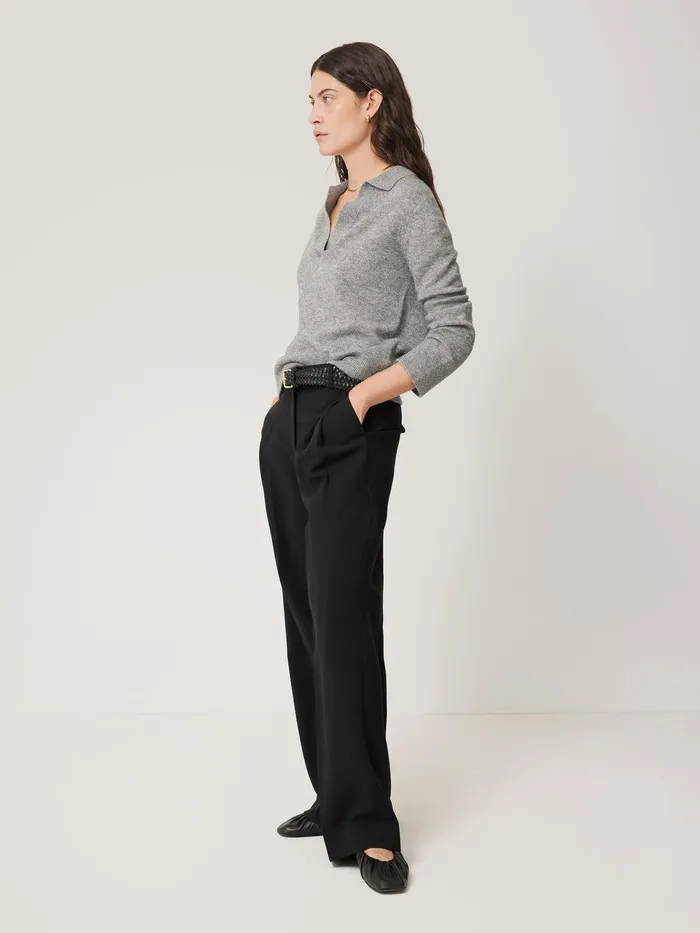 Women Kemp Wide Leg Japanese Wool Trouser Black Jigsaw Trousers