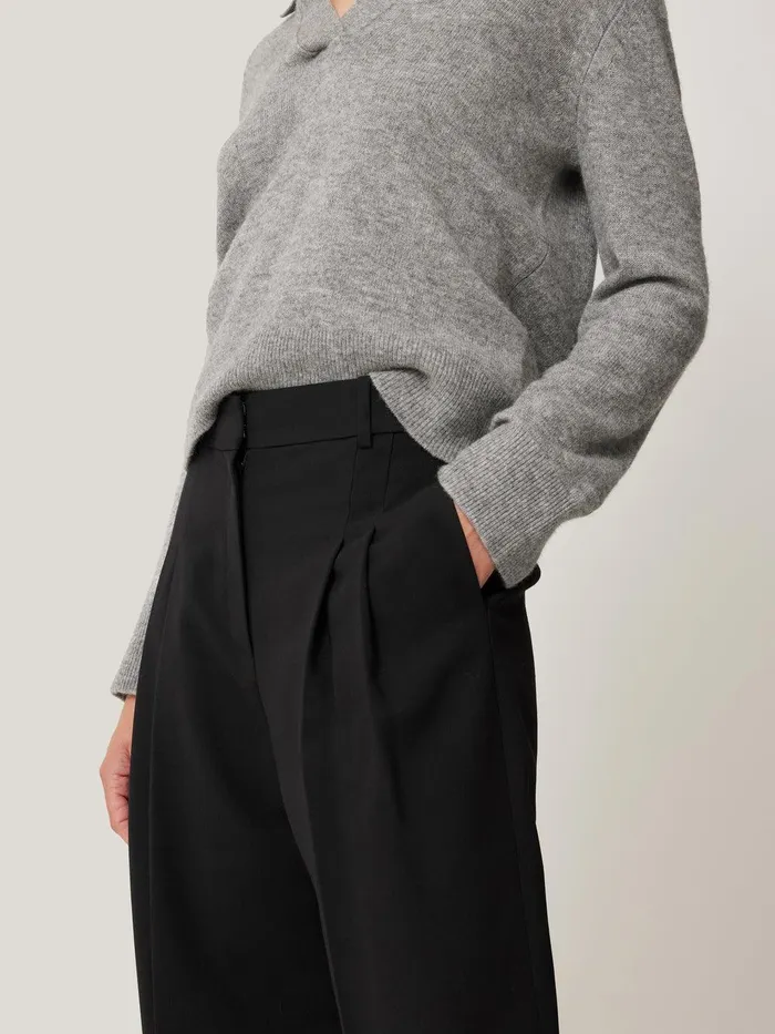 Women Kemp Wide Leg Japanese Wool Trouser Black Jigsaw Trousers