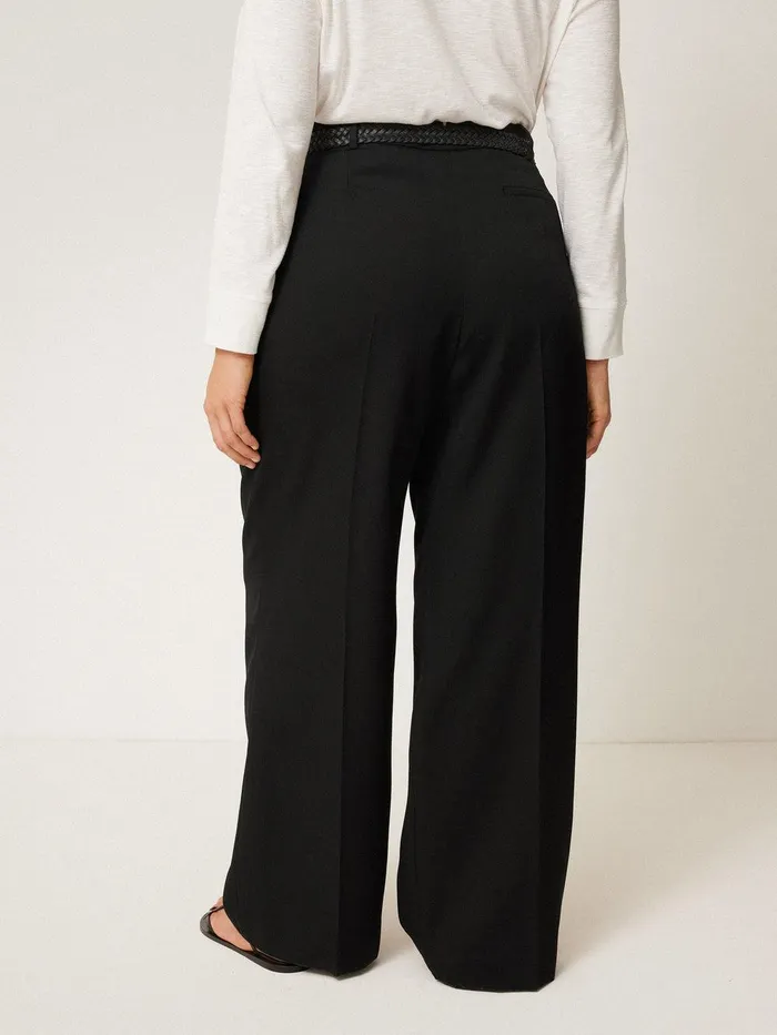Women Kemp Wide Leg Japanese Wool Trouser Black Jigsaw Trousers