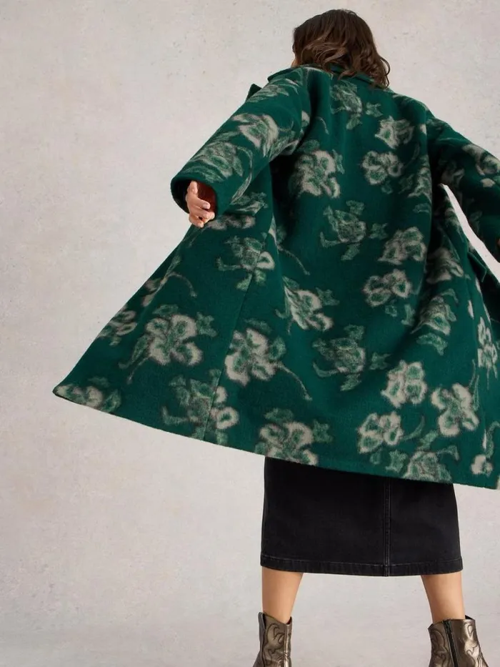 Women Lara Floral Coat Green Multi White Stuff Coats and Jackets