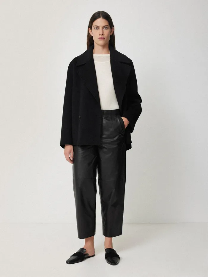 Women Leather Barrel Leg Trouser Black Jigsaw Party