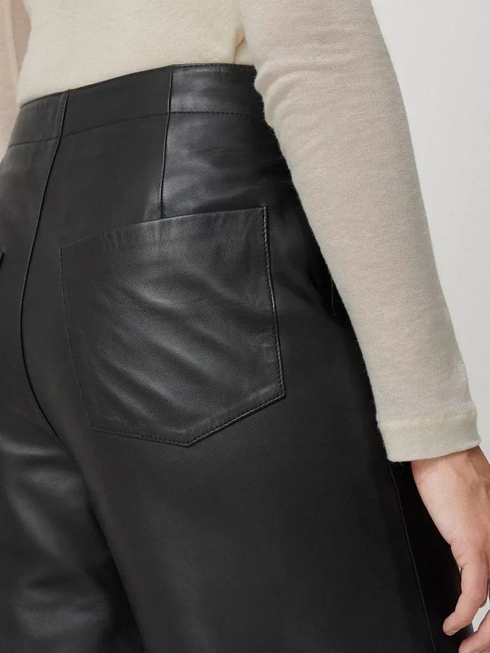 Women Leather Barrel Leg Trouser Black Jigsaw Party