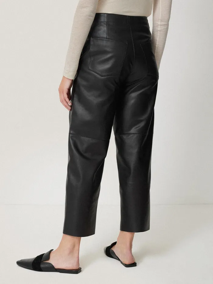 Women Leather Barrel Leg Trouser Black Jigsaw Party