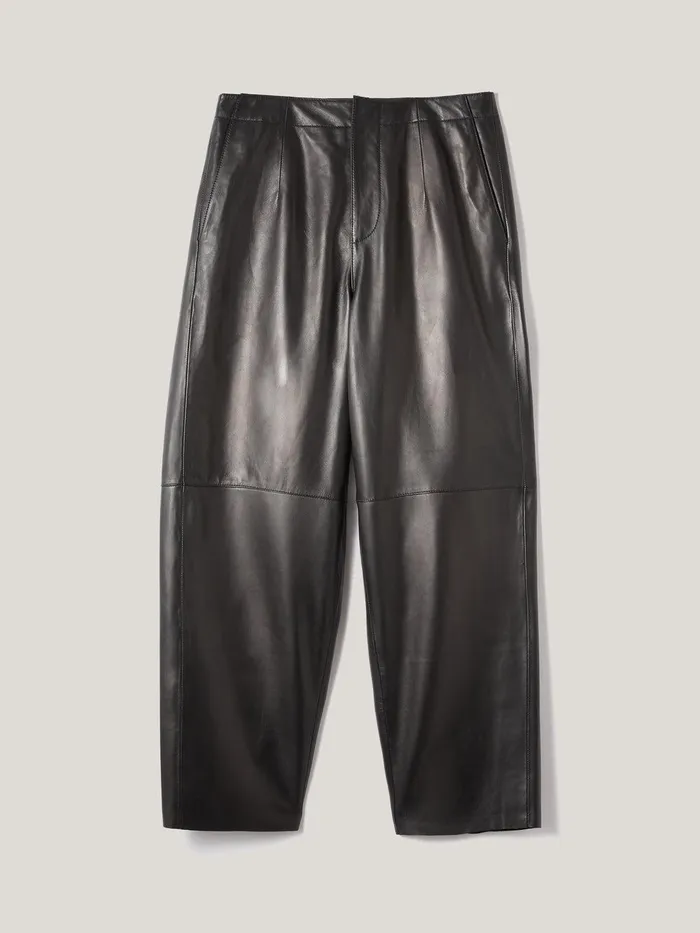 Women Leather Barrel Leg Trouser Black Jigsaw Party