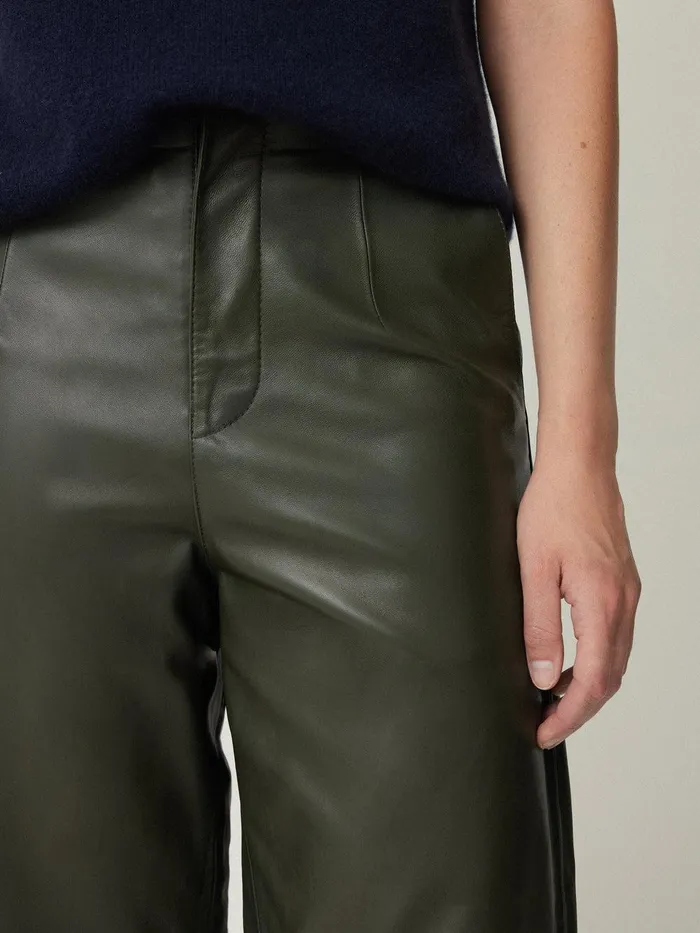 Women Leather Barrel Leg Trouser Green Jigsaw Party