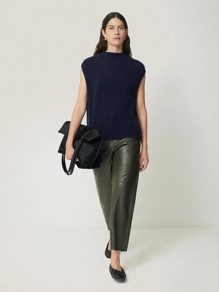 Women Leather Barrel Leg Trouser Green Jigsaw Party
