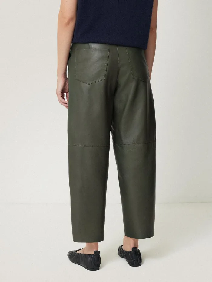 Women Leather Barrel Leg Trouser Green Jigsaw Party