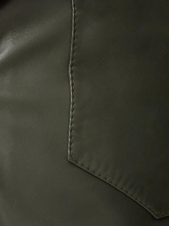 Women Leather Barrel Leg Trouser Green Jigsaw Party