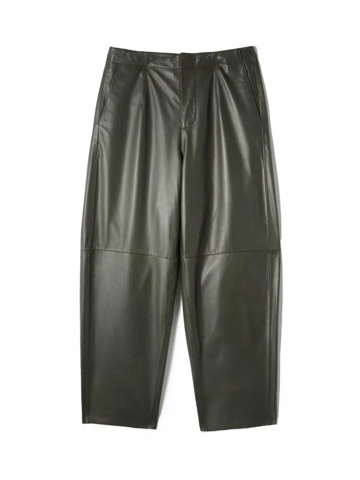 Women Leather Barrel Leg Trouser Green Jigsaw Party