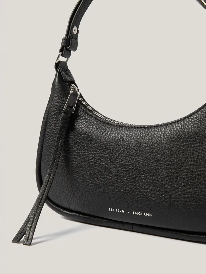 Women Leather Crescent Shoulder Bag Black Jigsaw Leather