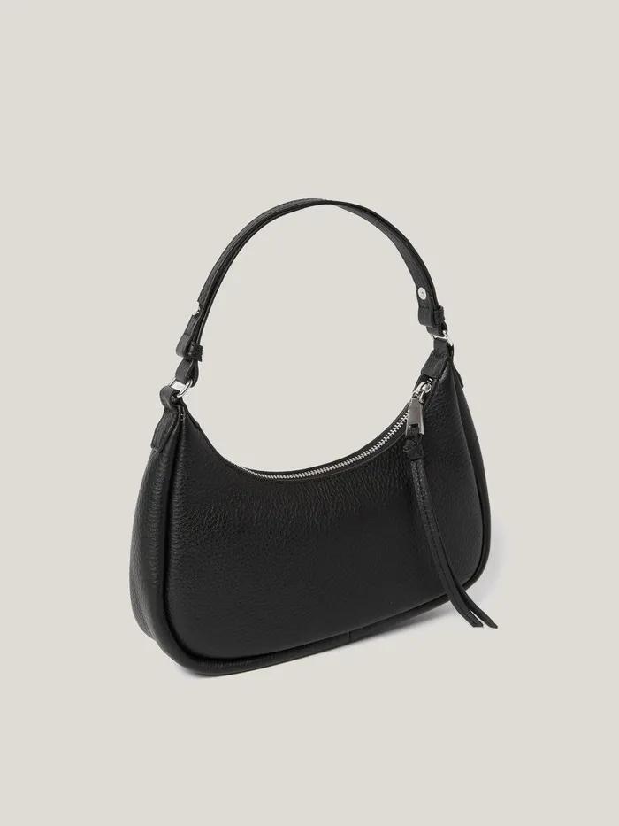 Women Leather Crescent Shoulder Bag Black Jigsaw Leather