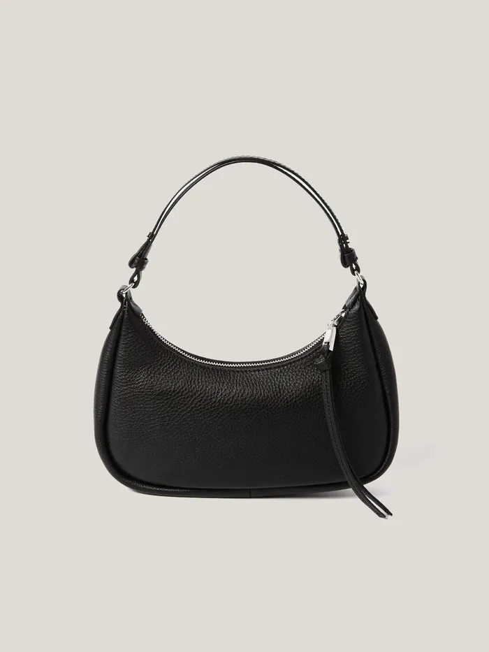 Women Leather Crescent Shoulder Bag Black Jigsaw Leather
