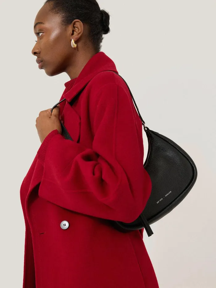 Women Leather Crescent Shoulder Bag Black Jigsaw Leather