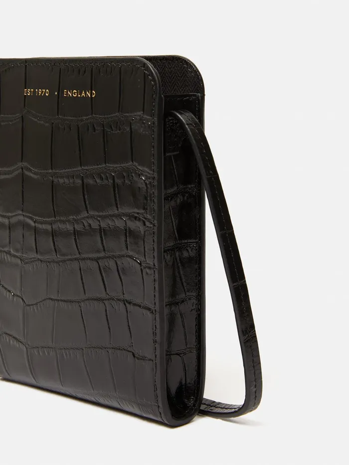 Women Leather Crossbody Phone Bag Black Jigsaw Wallets and Card Holders