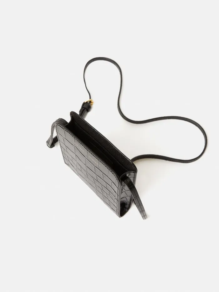 Women Leather Crossbody Phone Bag Black Jigsaw Wallets and Card Holders