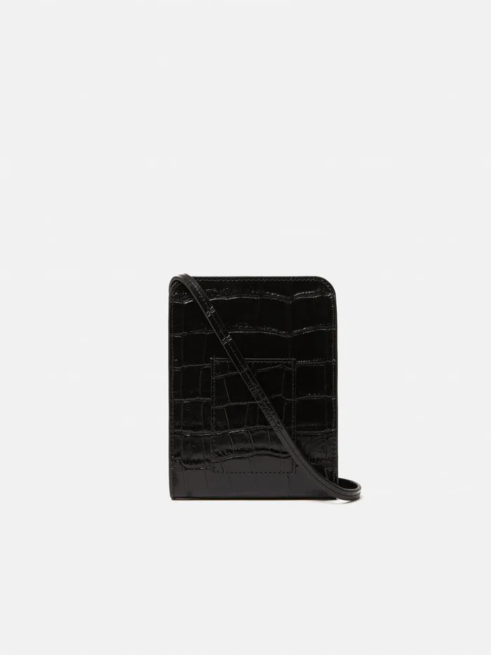 Women Leather Crossbody Phone Bag Black Jigsaw Wallets and Card Holders