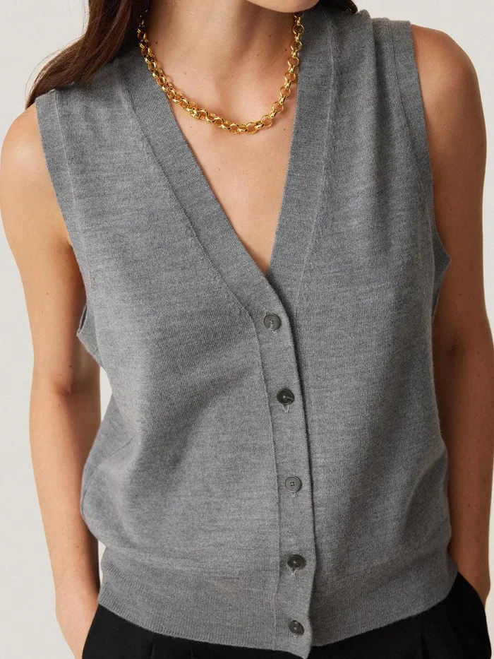 Women Lightweight Merino Waistcoat Grey Jigsaw Knitwear and Cashmere